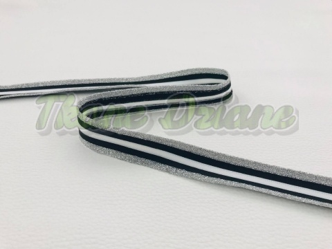 LAMPAS ELASTYCZNY BIAŁO-CZARNO-SREBRNYM 25mm