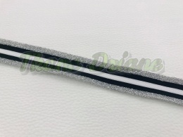 LAMPAS ELASTYCZNY BIAŁO-CZARNO-SREBRNYM 25mm