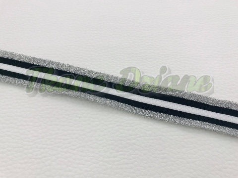 LAMPAS ELASTYCZNY BIAŁO-CZARNO-SREBRNYM 25mm