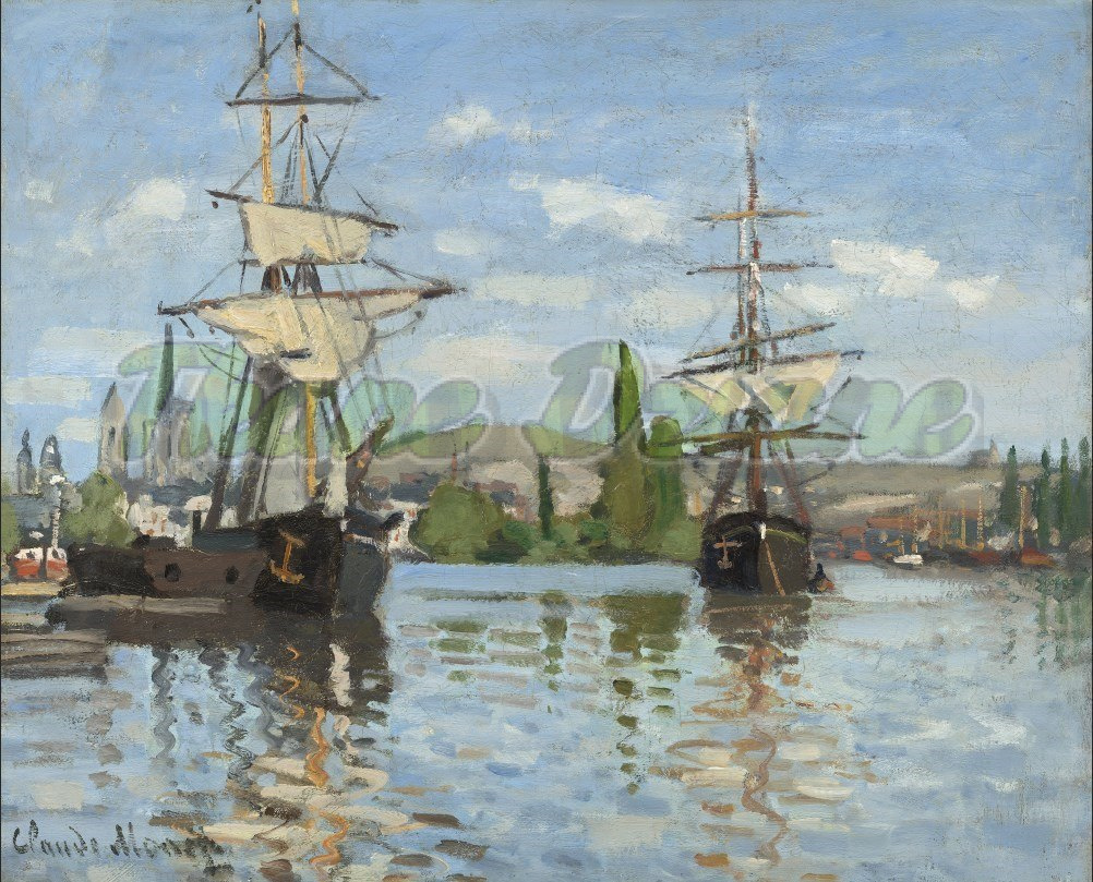 PANEL WELUR TAPICERSKI "Ships Riding on the Seine at Rouen" 45 X 37 cm