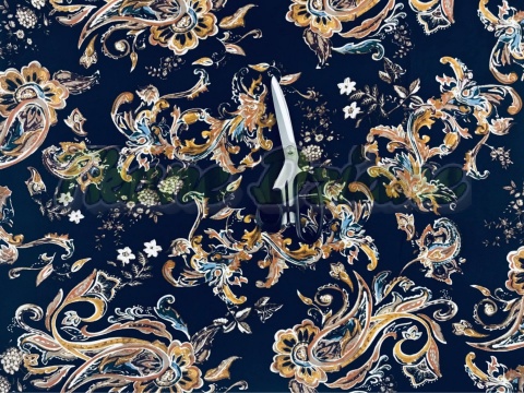 WISKOZA TKANINA PAISLEY GRANATOWA