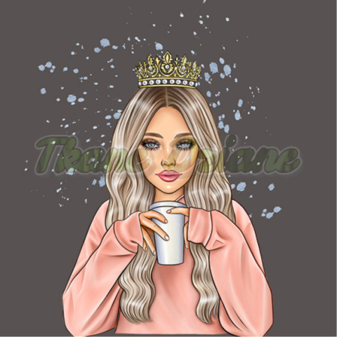 PANEL POLIESTER WODOODPORNY DZIEWCZYNA Z KORONĄ I KAWĄ 50 X 50 cm