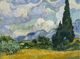 PANEL WELUR TAPICERSKI POLE PSZENICY Z CYPRYSAMI Van Gogha