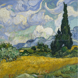 PANEL WELUR TAPICERSKI POLE PSZENICY Z CYPRYSAMI Van Gogha 50 X 50 cm
