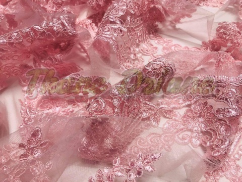 KORONKA GIPIURA RÓŻOWA NA TIULU - TAŚMA