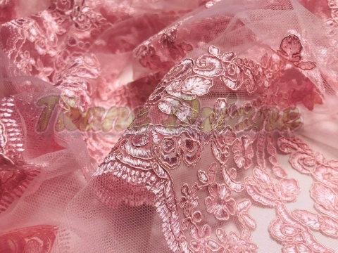 KORONKA GIPIURA RÓŻOWA NA TIULU - TAŚMA