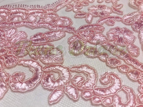 KORONKA GIPIURA RÓŻOWA NA TIULU - TAŚMA