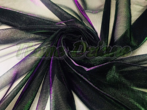 TIUL DWUTONOWY HOLO FIOLOTOWO-ZIELONY