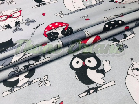 BAWEŁNA SZALONE SOWY CZERWONE