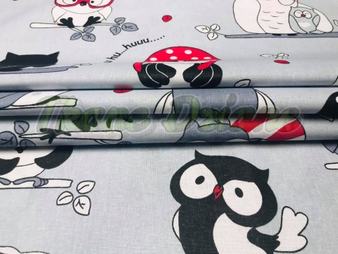 BAWEŁNA SZALONE SOWY CZERWONE