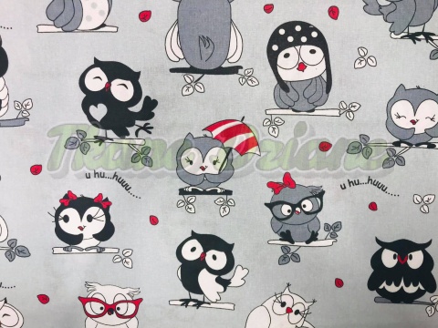 BAWEŁNA SZALONE SOWY CZERWONE