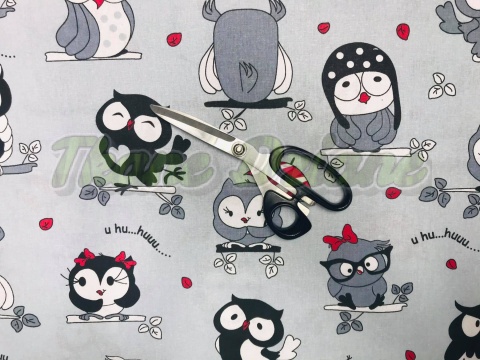 BAWEŁNA SZALONE SOWY CZERWONE