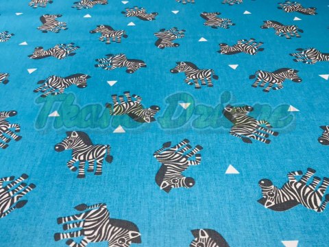 BAWEŁNA ZEBRA NA TURKUSIE BAWEŁNA ZEBRA NA TURKUSIE