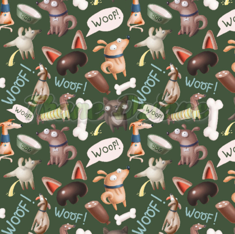 POLIESTER WODOODPORNY FUNNY WOOF NA ZIELONYM POLIESTER WODOODPORNY FUNNY WOOF NA ZIELONYM