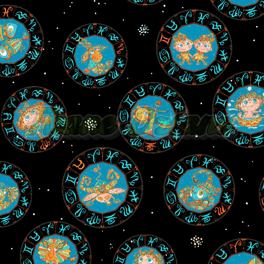 POLIESTER WODOODPORNY ZODIAK W KOLE NA CZARNYM POLIESTER WODOODPORNY ZODIAK W KOLE NA CZARNYM