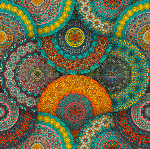 WELUR TAPICERSKI MAROKO MANDALA TURKUSOWO-POMARAŃCZOWA WELUR TAPICERSKI MAROKO MANDALA TURKUSOWO-POMARAŃCZOWA