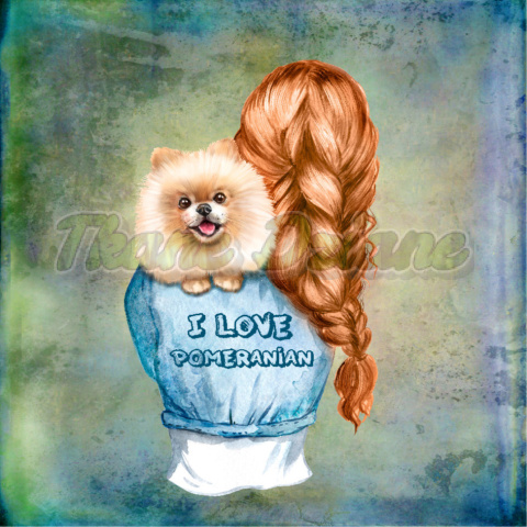 PANEL POLIESTER WODOODPORNY DZIEWCZYNA Z POMERANIANEM BLUE PANEL POLIESTER WODOODPORNY DZIEWCZYNA Z POMERANIANEM BLUE