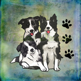 PANEL POLIESTER WODOODPORNY BORDER COLLIE RODZINA TŁO PASTEL MULTICOLOR