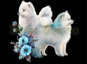 PANEL POLIESTER WODOODPORNY DWA SAMOYEDY W KWIATACH BLUE