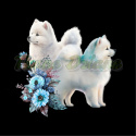 PANEL POLIESTER WODOODPORNY DWA SAMOYEDY W KWIATACH BLUE