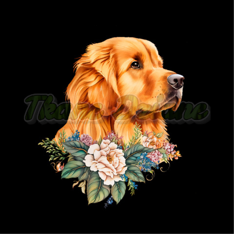 PANEL WELUR TAPICERSKI GOLDEN RETRIEVER W KWIATACH PANEL WELUR TAPICERSKI GOLDEN RETRIEVER W KWIATACH