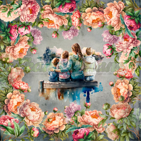 PANEL MAMA Z DZIEĆMI W PIWONIACH NR 6 TŁO PASTEL SZARY PANEL MAMA Z DZIEĆMI W PIWONIACH NR 6 TŁO PASTEL SZARY