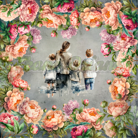 PANEL MAMA Z DZIEĆMI W PIWONIACH NR 7 TŁO PASTEL SZARY PANEL MAMA Z DZIEĆMI W PIWONIACH NR 7 TŁO PASTEL SZARY