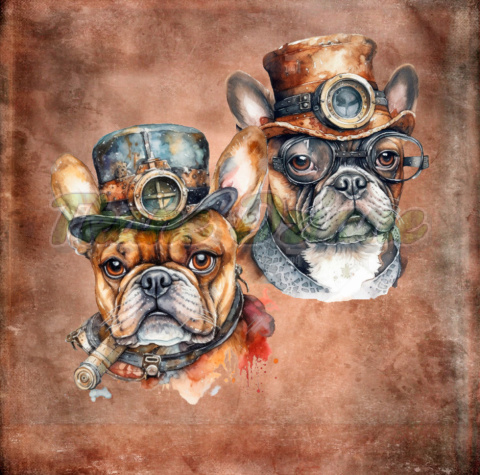 PANEL DRUKOWANY DWA BULDOŻKI FRANCUSKIE STEAMPUNK TŁO ŁOSOSIOWE PANEL DRUKOWANY DWA BULDOŻKI FRANCUSKIE STEAMPUNK TŁO ŁOSOSIOWE