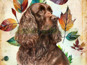 PANEL DRUKOWANY COCKER SPANIEL CZEKOLADOWY PORTRET NA LIŚCIACH NR 7