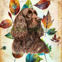 PANEL DRUKOWANY COCKER SPANIEL CZEKOLADOWY PORTRET NA LIŚCIACH NR 7