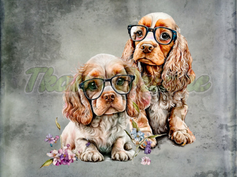 PANEL DRUKOWANY COCKER SPANIEL SZCZENIAKI TŁO PASTEL SZARY NR 10