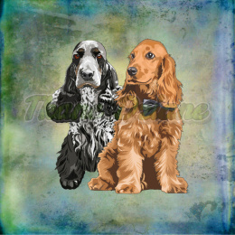 PANEL DRUKOWANY COCKER SPANIEL ZŁOTY I NIEBIESKI Z PRZESIANIEM TŁO PASTEL MULTIKOLOR