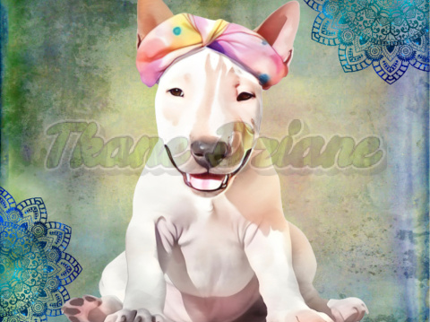 PANEL DRUKOWANY BULLTERRIER BIAŁY Z MANDALAMI TŁO PASTEL MULTICOLOR NR 4