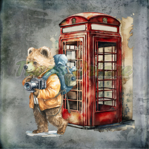 PANEL DRUKOWANY MIŚ TURYSTA W LONDYNIE Z BUDKĄ TELEFONICZNĄ TŁO PASTEL SZARY NR 1 PANEL DRUKOWANY MIŚ TURYSTA W LONDYNIE Z BUDKĄ TELEFONICZNĄ TŁO PASTEL SZARY NR 1
