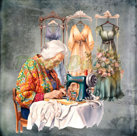 PANEL DRUKOWANY MAMA BABCIA SZYJE 3 SUKIENKI TŁO PASTELSZARY NR 17 PANEL DRUKOWANY MAMA BABCIA SZYJE 3 SUKIENKI TŁO PASTELSZARY NR 17