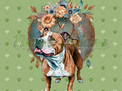 PANEL DRUKOWANY AMERICAN STAFFORDSHIRE TERRIER BOHO GREEN