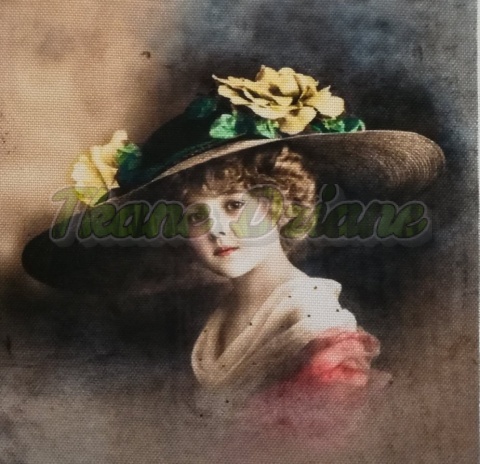 PANEL POLIESTER WODOODPORNY KOBIETA W KAPELUSZU 35 X 35 cm