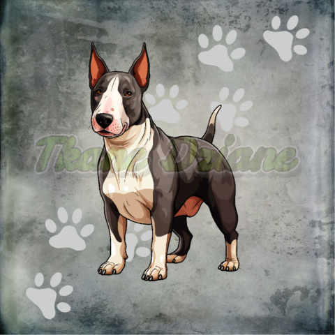 PANEL DRUKOWANY BULL TERRIER ŁAPKI TŁO PASTEL SZARY PANEL DRUKOWANY BULL TERRIER ŁAPKI TŁO PASTEL SZARY