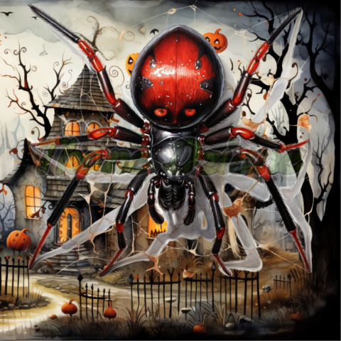 PANEL DRUKOWANY PAJĄK CZERWONY DOM- PAJĄKI HALLOWEEN NR 10 PANEL DRUKOWANY PAJĄK CZERWONY DOM- PAJĄKI HALLOWEEN NR 10