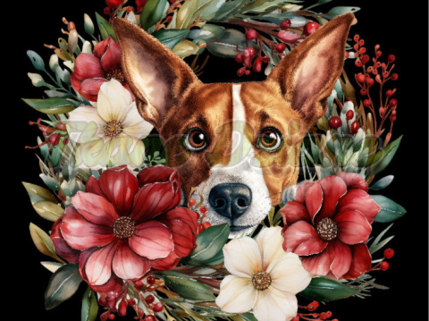 PANEL DRUKOWANY BASENJI W KWIATOWYM WIANKU NR 2