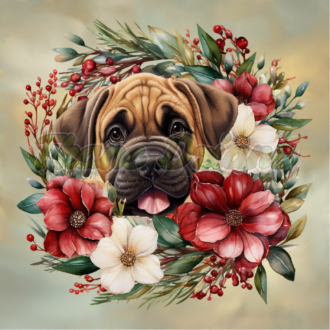 PANEL DRUKOWANY MASTIFF JAPOŃSKI W KWIATOWYM WIANKU TŁO ZŁ NR 12 PANEL DRUKOWANY MASTIFF JAPOŃSKI W KWIATOWYM WIANKU TŁO ZŁ NR 12