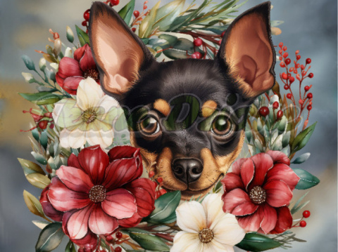 PANEL DRUKOWANY PINSCHER MINIATUROWY W KWIATOWYM WIANKU TŁO MIK3 NR 11