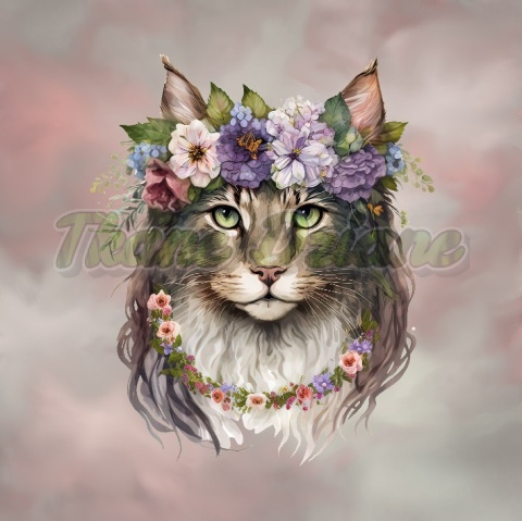 PANEL DRUKOWANY MAINE COON W KWIATOWYM WIANKU TŁO BABY PINK NR 1 PANEL DRUKOWANY MAINE COON W KWIATOWYM WIANKU TŁO BABY PINK NR 1