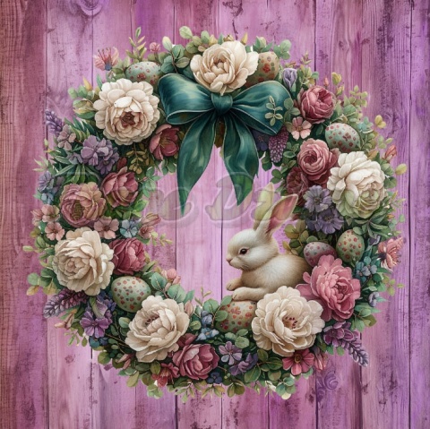 PANEL DRUKOWANY KWIATOWY WIENIEC Z KRÓLICZKIEM TŁO DREWNIANE PANELE PINK NR 9 PANEL DRUKOWANY KWIATOWY WIENIEC Z KRÓLICZKIEM TŁO DREWNIANE PANELE PINK NR 9
