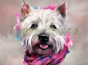 PANEL DRUKOWANY WEST HIGHLAND WHITE TERRIER W SZALIKU TŁO BABY PINK NR 1