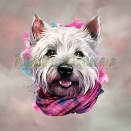 PANEL DRUKOWANY WEST HIGHLAND WHITE TERRIER W SZALIKU TŁO BABY PINK NR 1