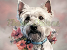 PANEL DRUKOWANY WEST HIGHLAND WHITE TERRIER W KWIATACH TŁO BABY PINK NR 2