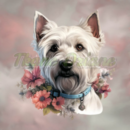 PANEL DRUKOWANY WEST HIGHLAND WHITE TERRIER W KWIATACH TŁO BABY PINK NR 2