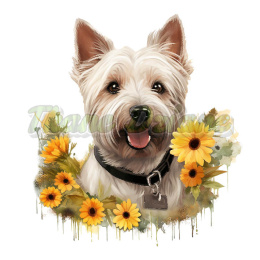 PANEL DRUKOWANY WEST HIGHLAND WHITE TERRIER W KWIATACH TŁO BIAŁE NR 7