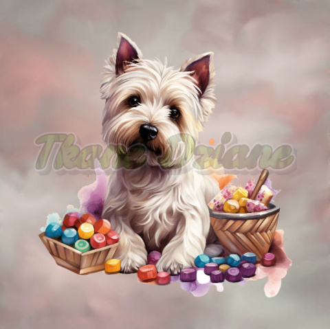 PANEL DRUKOWANY WEST HIGHLAND WHITE TERRIER Z PRALINKAMI TŁO BABY PINK NR 3 PANEL DRUKOWANY WEST HIGHLAND WHITE TERRIER Z PRALINKAMI TŁO BABY PINK NR 3
